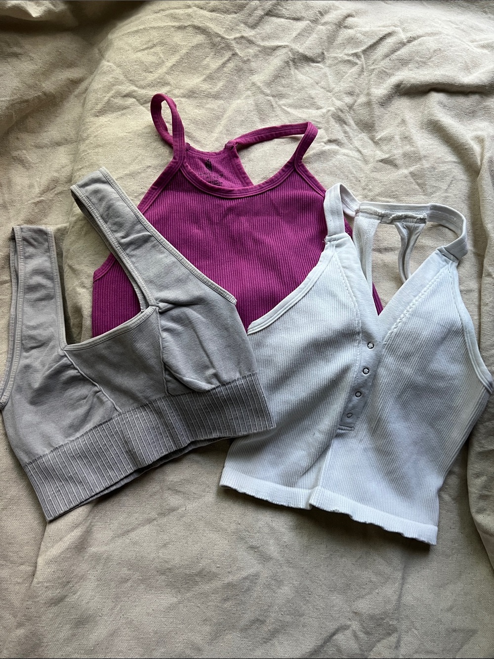Women’s Ribbed Crop Tank Set - Pink, Gray, White